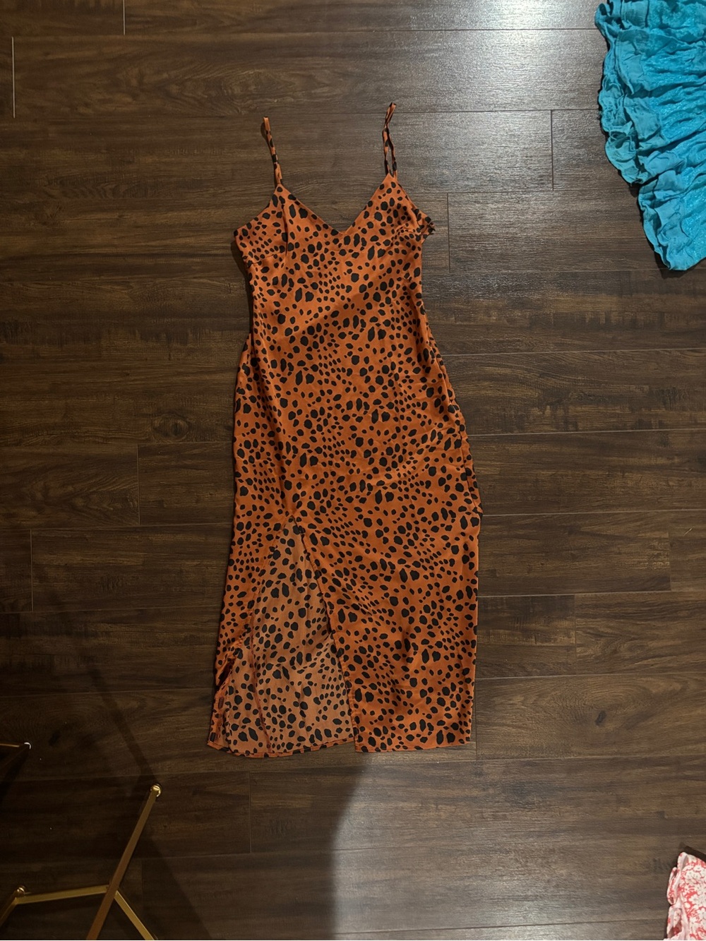 Fashion Nova Orange & Black Leopard Print Maxi Slip Dress